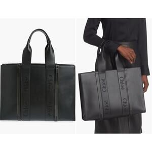 CHLOE Large Woody Leather Tote, Black, NEW IN BOX, 100% Authentic